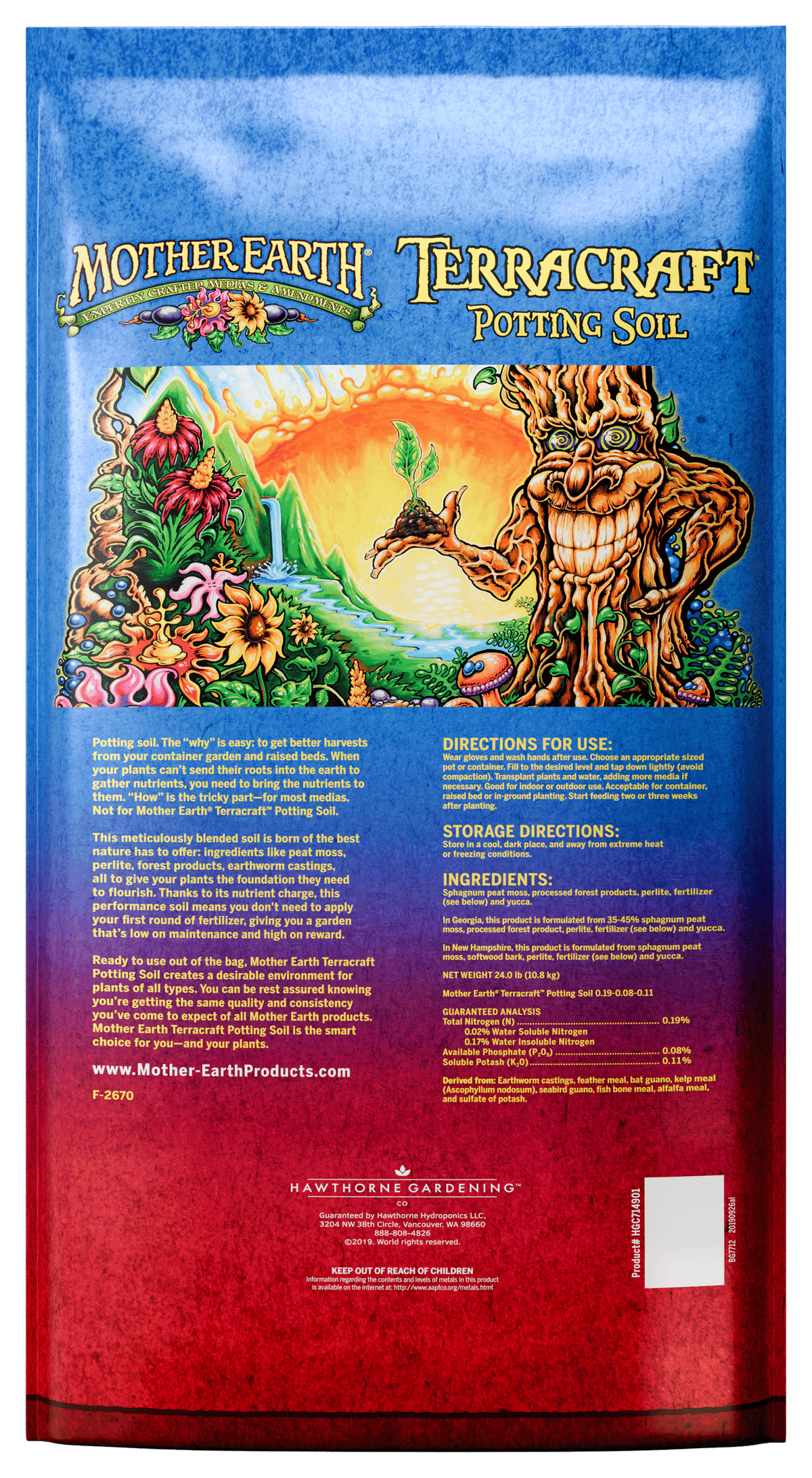 Mother Earth Terracraft potting soil packaging with colorful design and text.