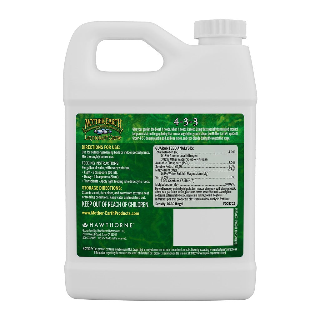 Mother Earth LiquiCraft Grow 4-3-3 – Vegetative Plant Fertilizer